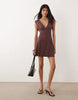 Miss Selfridge V-Neck Picot Trim Mini Dress In Polka Dot Print