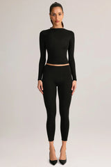 Modal Mid-Rise Cropped Leggings in Black
