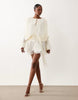 Lioness Elements High Sheen Chiffon Drape Detail Balloon Sleeve Tie Waist Mini Dress In Champagne