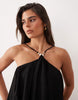 Noughts & Kisses Cotton Beaded Strap Detail Open Lace Up Back Mini Dress In Black