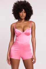Satin Corset Mini Playsuit in Pink