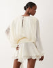 Lioness Elements High Sheen Chiffon Drape Detail Balloon Sleeve Tie Waist Mini Dress In Champagne
