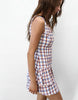 Pull&Bear Check Ruffle Short Dress In Blue