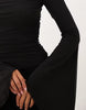 Mesh Waterfall Sleeve Ruched Mini Dress In Black