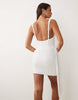 Oh Polly Embellished Square Neck Draped Detail Mini Dress In White