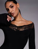 Fashionkilla Exclusive Slinky Lace Trim Bardot Flare Sleeve Mini Dress In Black
