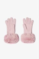 Knit Faux-Fur Cuff Gloves in Powder Pink