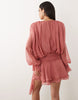Asos Luxe V Neck Skater Dress With Corsage Waist Detail In Dusky Rose