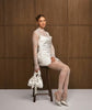 Six Stories Lace Sleeve Cowl Satin Mini Dress In White