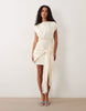 Pretty Lavish Hattie Jacquard Cap Sleeveless Fringe Tie Detail Mini Dress In Cream
