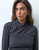 Supersoft Drape High Neck Wrap Mini Dress In Charcoal