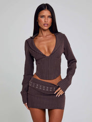 Lucy's KESSIA TOP BROWN PINSTRIPE