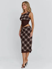 Lucy's NARELLE MIDI SKIRT BROWN CHECK