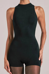 High-Neck Romper in Black