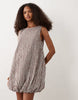 Bubble Hem Mini Dress In Mocha And Blue Check