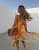 Never Fully Dressed Sophie Chiffon Cowl Scarf Detail Mini Dress In Yellow Floral Print