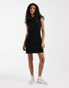 Fred Perry Sleeveless Mini Shirt Dress In Black With Dusky Blue Tipping