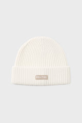 Ribbed Knit Beanie Hat in Ivory
