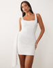 Oh Polly Embellished Square Neck Draped Detail Mini Dress In White