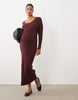 Maternity Knitted Structured Scoop Neck Maxi Dress In Burgundy