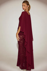 Chiffon Draped Cape in Wine Red
