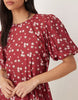 Wednesday'S Girl Short Sleeve Tie Waist Mini Dress In Berry Floral