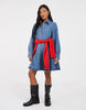 Vero Moda Petite Button Up Seam Detail Denim Mini Dress In Medium Blue Denim
