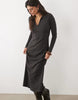 Nobody'S Child Ribbed Jersey Soft Collared Maxi Dress In Charcoal