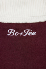 Knit Long-Sleeve Fitted Top in Burgundy