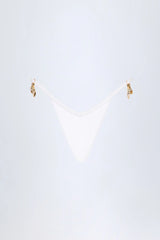 Charm-Detail Thong Bikini Bottoms in White