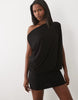 Missyempire Double Sculpted Slinky Drape Off Shoulder Fitted Skirt Fold Over Detail Mini Dress In Black