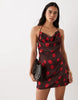 Plunge Cowl Halter Mini Dress In Polka Dot Print