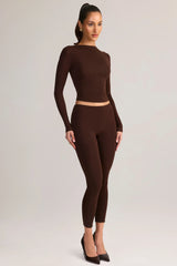 Modal Mid-Rise Cropped Leggings in Chocolate Brown