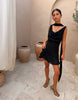 Never Fully Dressed Sophie Chiffon Cowl Neck Removable Scarf Detail Mini Dress In Black