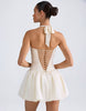 Oh Polly Satin Halter Neck Ruched Bandeau Bubble Hem Mini Dress In Ivory