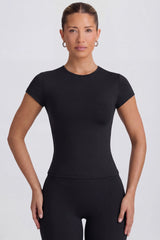 Cut-Out Longline T-Shirt in Black
