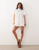 Noughts & Kisses Cotton High Neck Lace Detail Smock Mini Dress In White