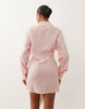 Missyempire Cotton Blend Tie Front Detail Button Through Shirt Mini Dress In Pink Stripe