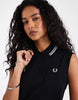 Fred Perry Sleeveless Mini Shirt Dress In Black With Dusky Blue Tipping