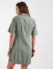 Vero Moda Button Front Fit And Flare Denim Mini Dress In Laurel Green Wash