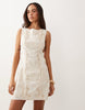 Missyempire Floral Cutwork Open Side Bead Detail Mini Shift Dress In Cream
