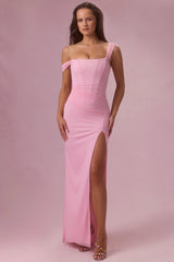 Premium Mesh Draped Corset Gown in Candyfloss Pink