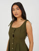 Brave Soul Strappy Button Front A-Line Mini Dress In Khaki
