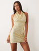 Sequin Cowl Halter Neck Mini Dress In Gold