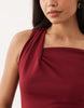 Crepe Fallen Shoulder Maxi Dress With Ruched Skirt Detail In Wine