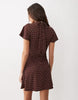Cap Sleeve With Tie Detail Mini Dress In Brown And Ivory Polka Dot Print
