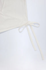 Pointelle Wrap Crop Top in White