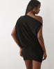Missyempire Double Sculpted Slinky Drape Off Shoulder Fitted Skirt Fold Over Detail Mini Dress In Black