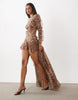 The Dolls House Circa Premium Chiffon Cut Out Ruffle Trim High Low Maxi Dress In Leopard Print