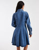 Vero Moda Button Up Seam Detail Denim Mini Dress In Medium Blue Denim